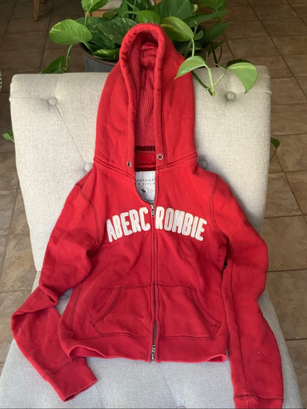Abercrombie & Fitch Red Hooded Zip-Up Sweatshirt